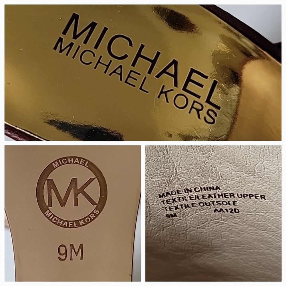 Michael Kors Belinda Open Toe Mules 9M Logo Canvas Suede Leather Platform Wedge - Picture 14 of 15